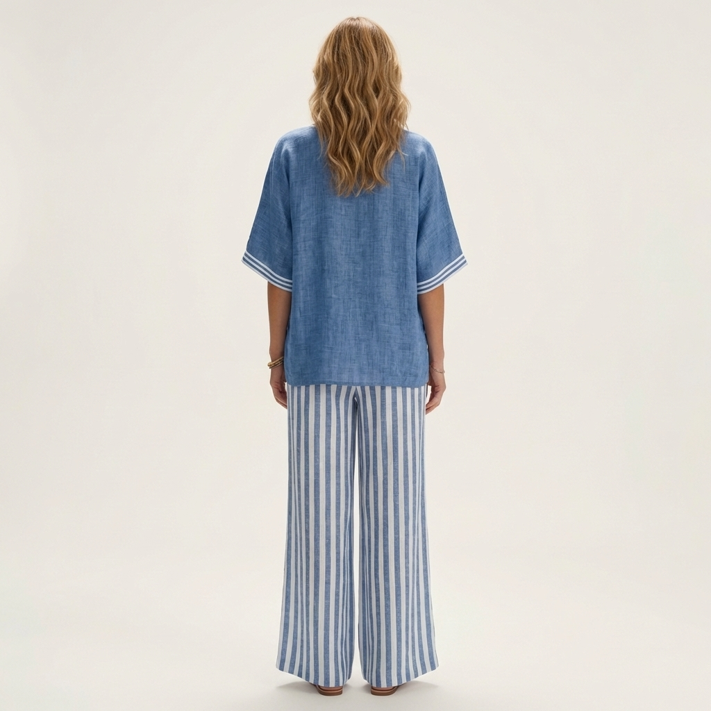 Juliana | V-Neck Varsity Top &amp; Stripe Wide-Leg Set