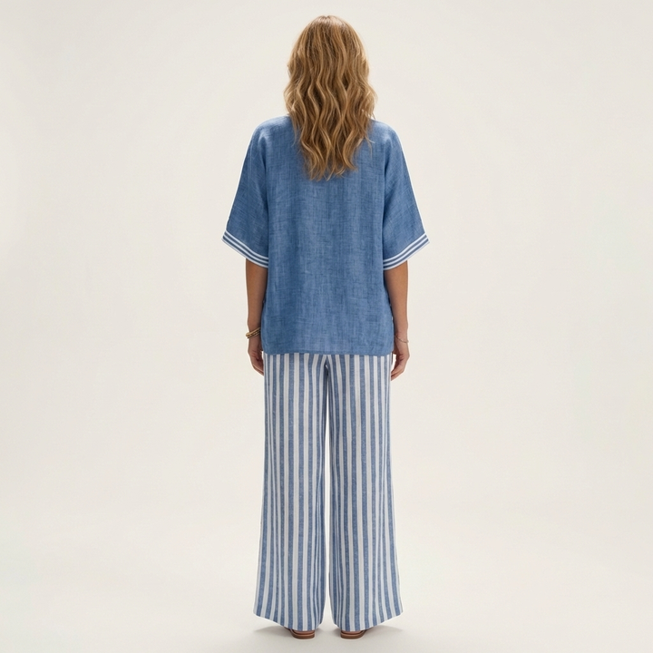 Juliana | V-Neck Varsity Top &amp; Stripe Wide-Leg Set
