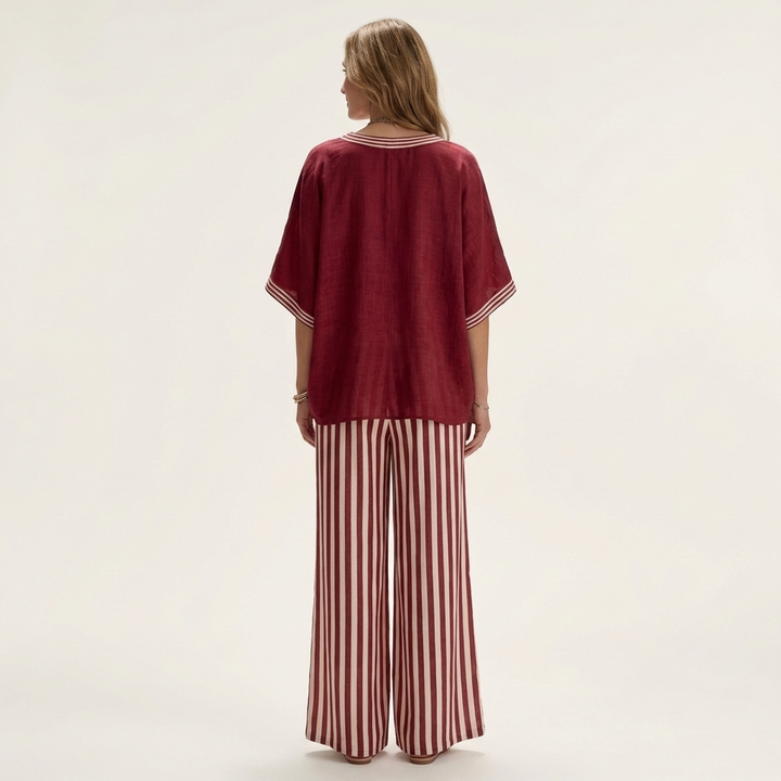 Juliana | V-Neck Varsity Top &amp; Stripe Wide-Leg Set