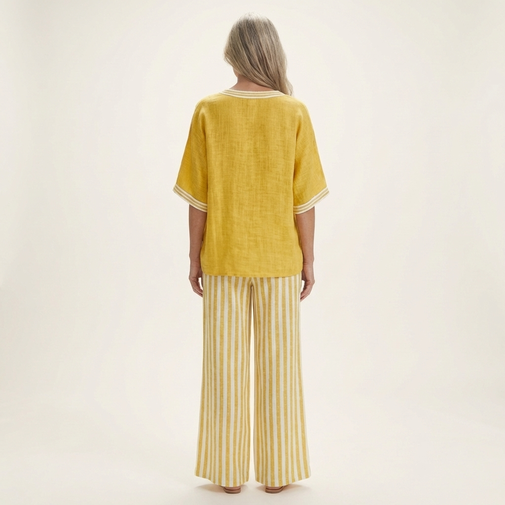 Juliana | V-Neck Varsity Top &amp; Stripe Wide-Leg Set