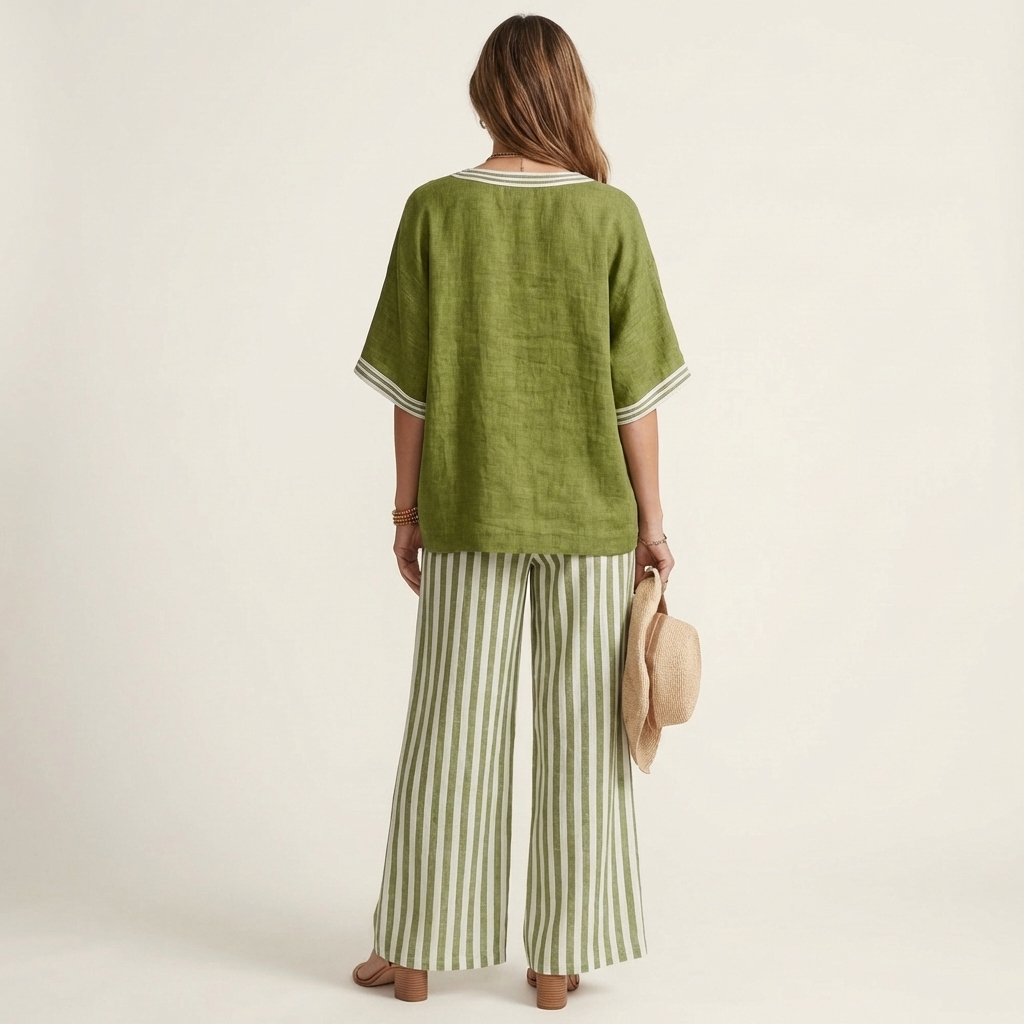 Juliana | V-Neck Varsity Top &amp; Stripe Wide-Leg Set