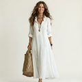 Mariam | Cotton-Linen Maxi Dress with Tonal Floral Embroidery
