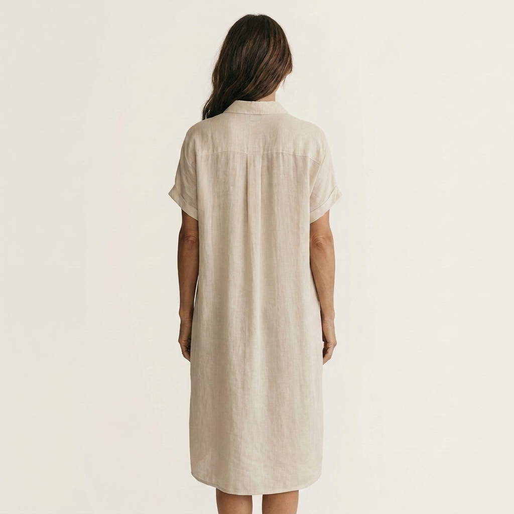 Nidalie | Cotton-Linen Midi Shirt Dress with Rolled Cuffs