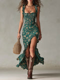 Zara | Bohemian Floral Ruched Maxi Dress with Side Slit