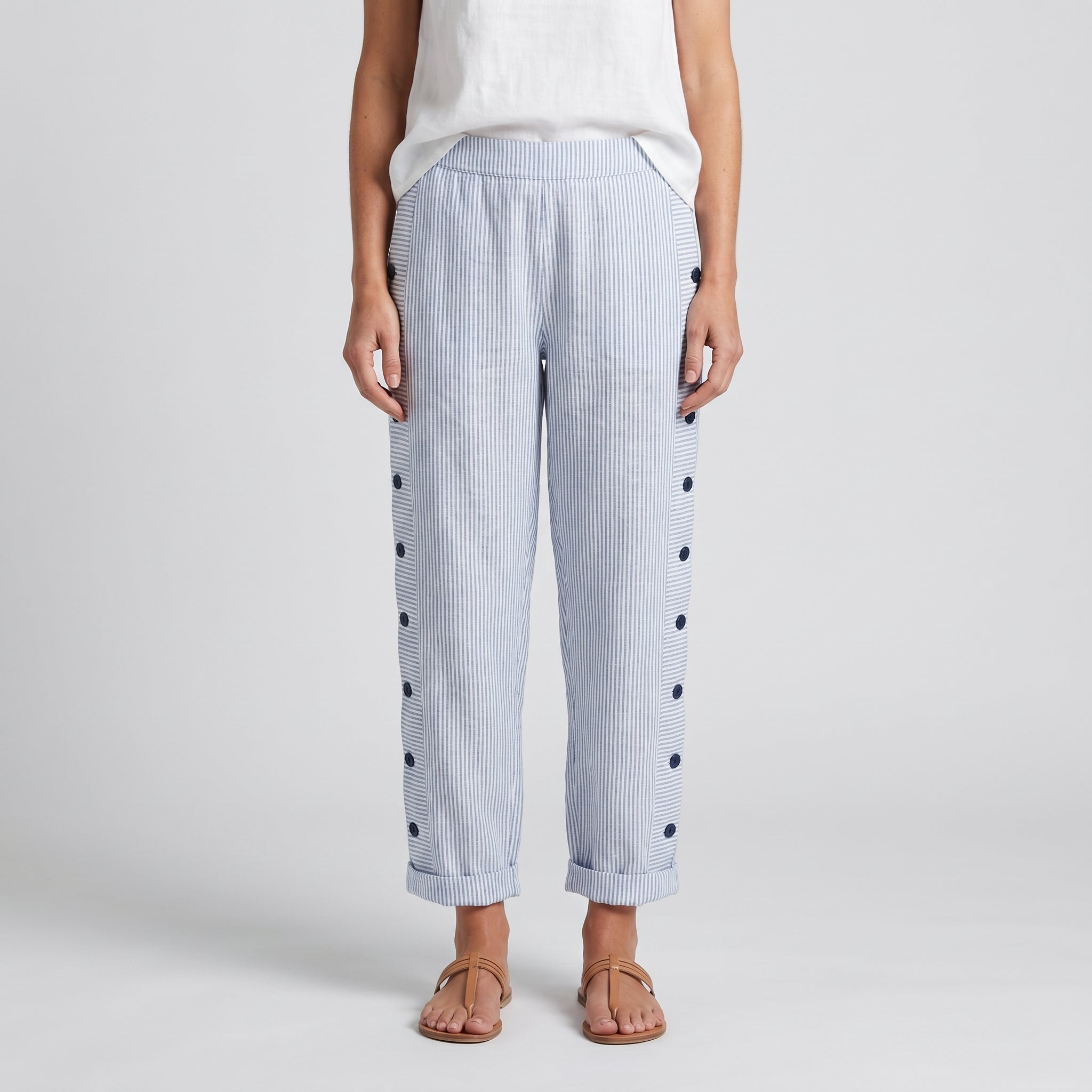 Tess | Striped Panel Button Trousers