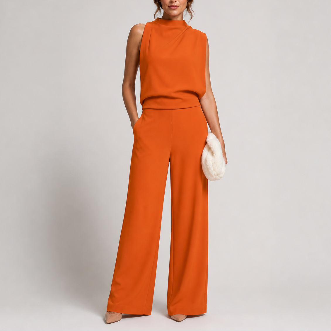 Anna Jumpsuit with Sleeveless Upper and Wide-Leg Design